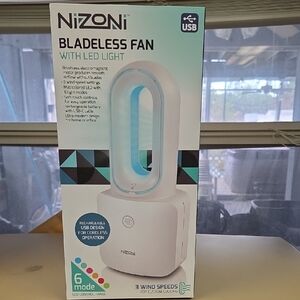 White Bladeless USB Fan with LED Light